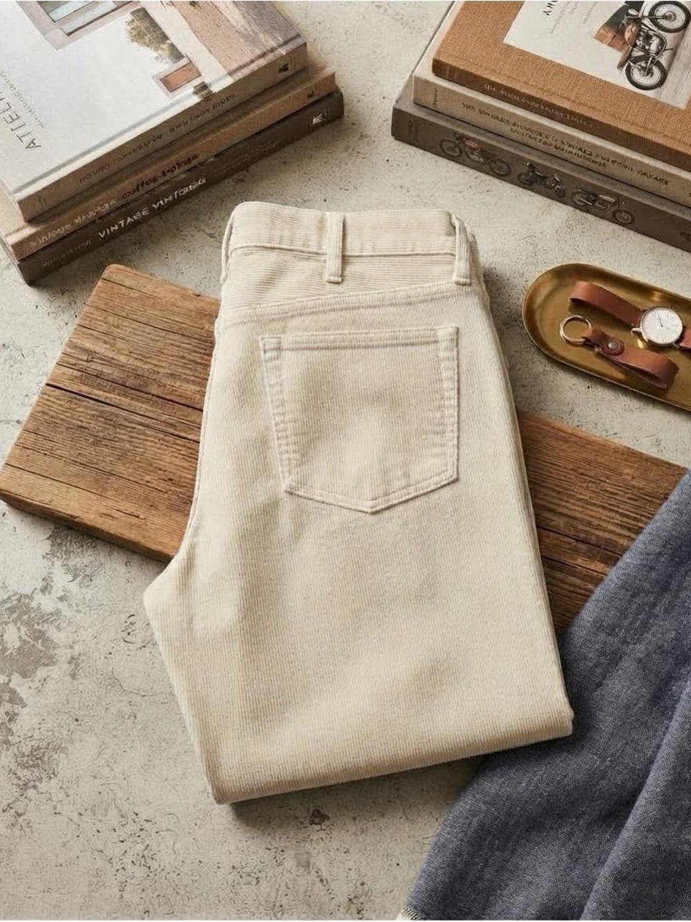 Men's Cream Corduroy Jeans - Classic Straight LANDS END. 36x28